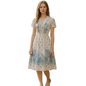 Marilu lingerie white blue floral V neck nightgown slip summer dress small